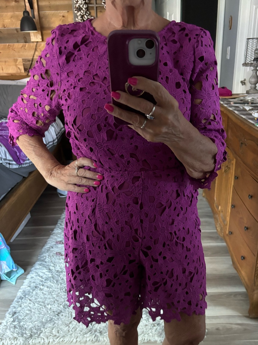 C. Luce Fuchsia Crochet Lace Romper